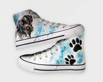 CUSTOM DOG SHOES, Painted Canvas Shoes, Dog Watercolor Painted Shoes, Customized With Names and Favorite Colors