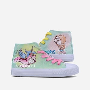 Oficjalne buty Smurf x Koko Art malowane ręcznie – wyjątkowe obuwie artystyczne, spersonalizowany prezent