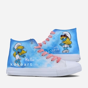 Oficjalne buty Smurf x Koko Art malowane ręcznie – wyjątkowe obuwie artystyczne, spersonalizowany prezent