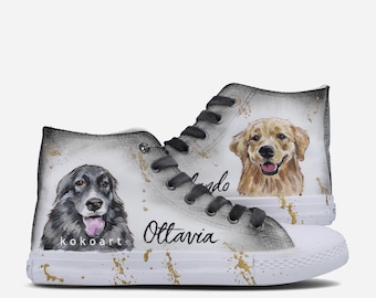 Hand Painted Pet Portrait Sneakers – Custom KOKO ART Canvas Shoes