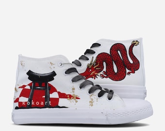Hand Painted Red Dragon, Customisable Sneakers
