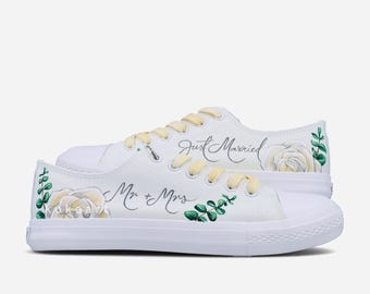 Hand-Painted Mr & Mrs Wedding Canvas Shoes – CUSTOM BRIDAL SHOES