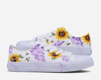 Sunflowers lavender and bees Hand Painted canvas shoes - customisable floral canvas shoes