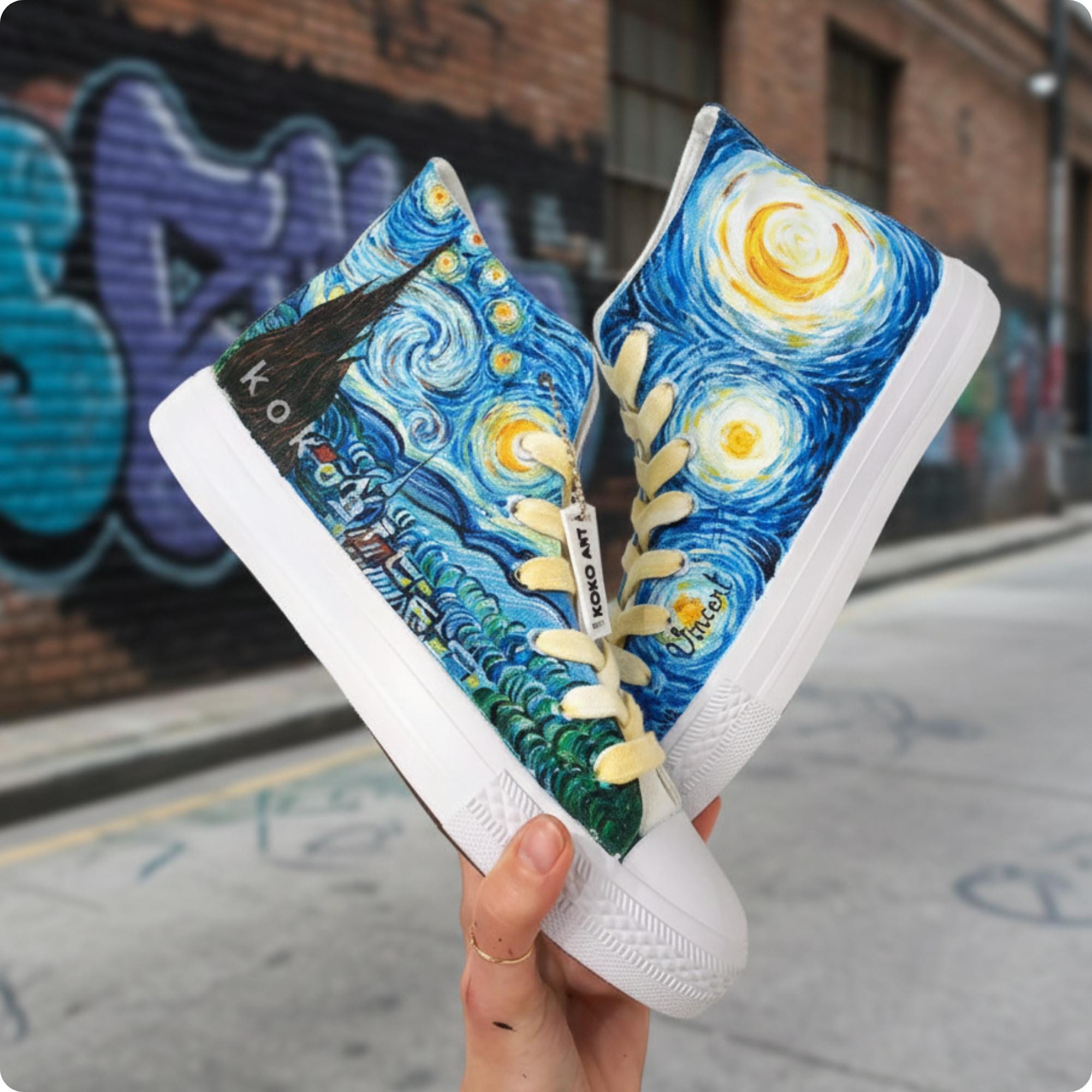 Van Gogh Starry Night Hand-painted Canvas Shoes - Etsy