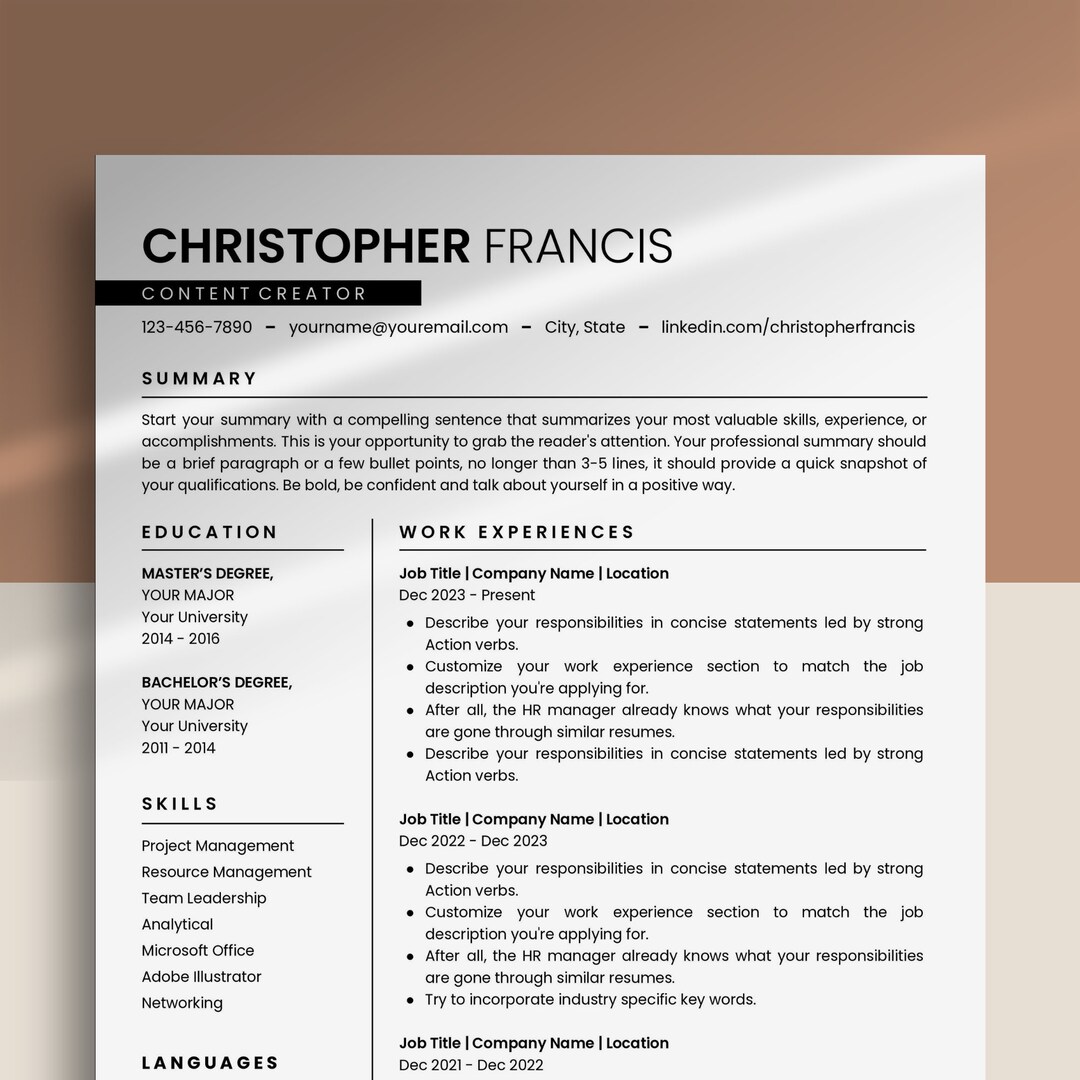 Minimalist Resume Template for Google Docs | Cover Letter & References ...