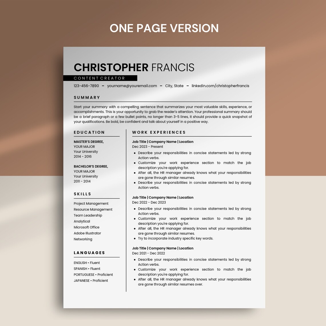 Minimalist Resume Template for Google Docs | Cover Letter & References ...