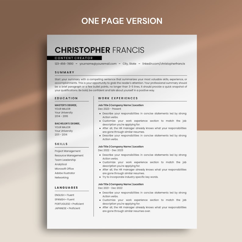 Minimalist Resume Template for Google Docs | Cover Letter & References ...