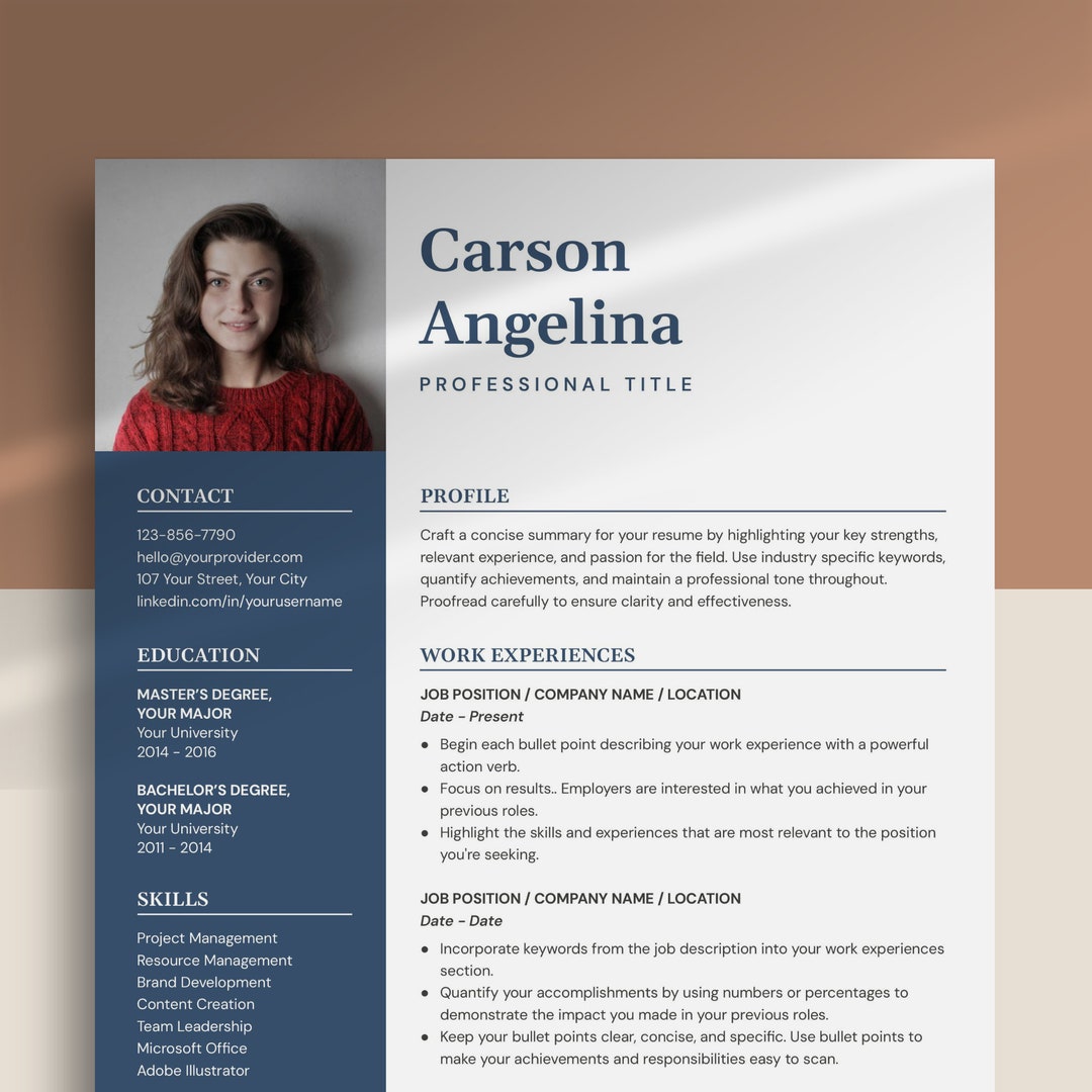 Resume Template With Photo | Cover Letter & References Template ...