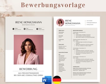 Lebenslauf Vorlage, Professionelle Bewerbungsvorlage Deutsch, Bewerbungsvorlagen Word, Deckblatt & Anschreiben, moderne Bewerbung Word CV