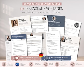 40 lebenslauf vorlagen word A4 bundle, ATS freundliche bewerbungsvorlagen mit foto, deckblatt & anschreiben, editierbares bewerbungs deutsch