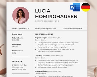 Lebenslauf Vorlage, Bewerbungsvorlage Deutsch, Professionelle Bewerbungsvorlagen Word, Deckblatt & Anschreiben, moderne Bewerbung Word CV