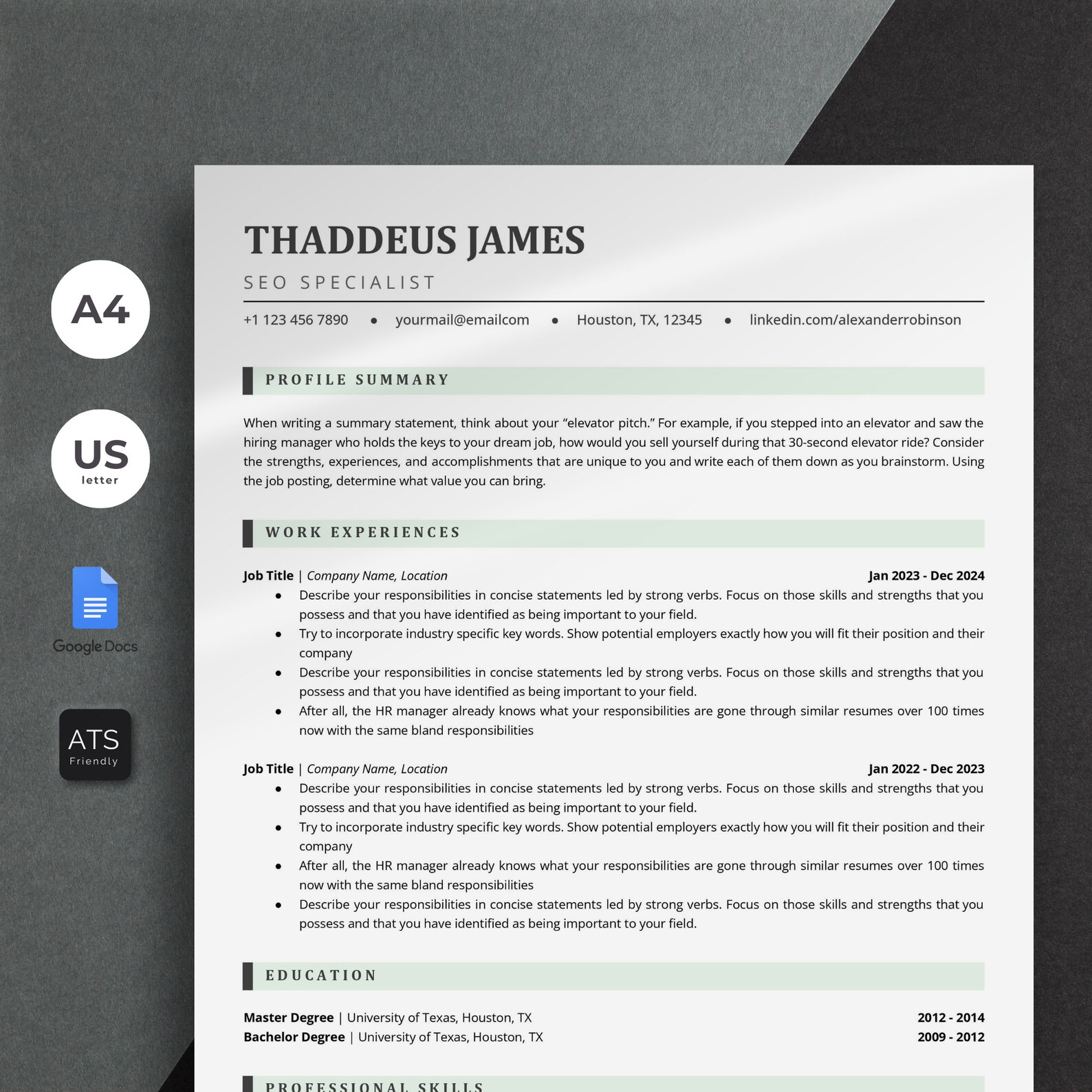 ATS Friendly Resume Template | Cover Letter & References Template ...