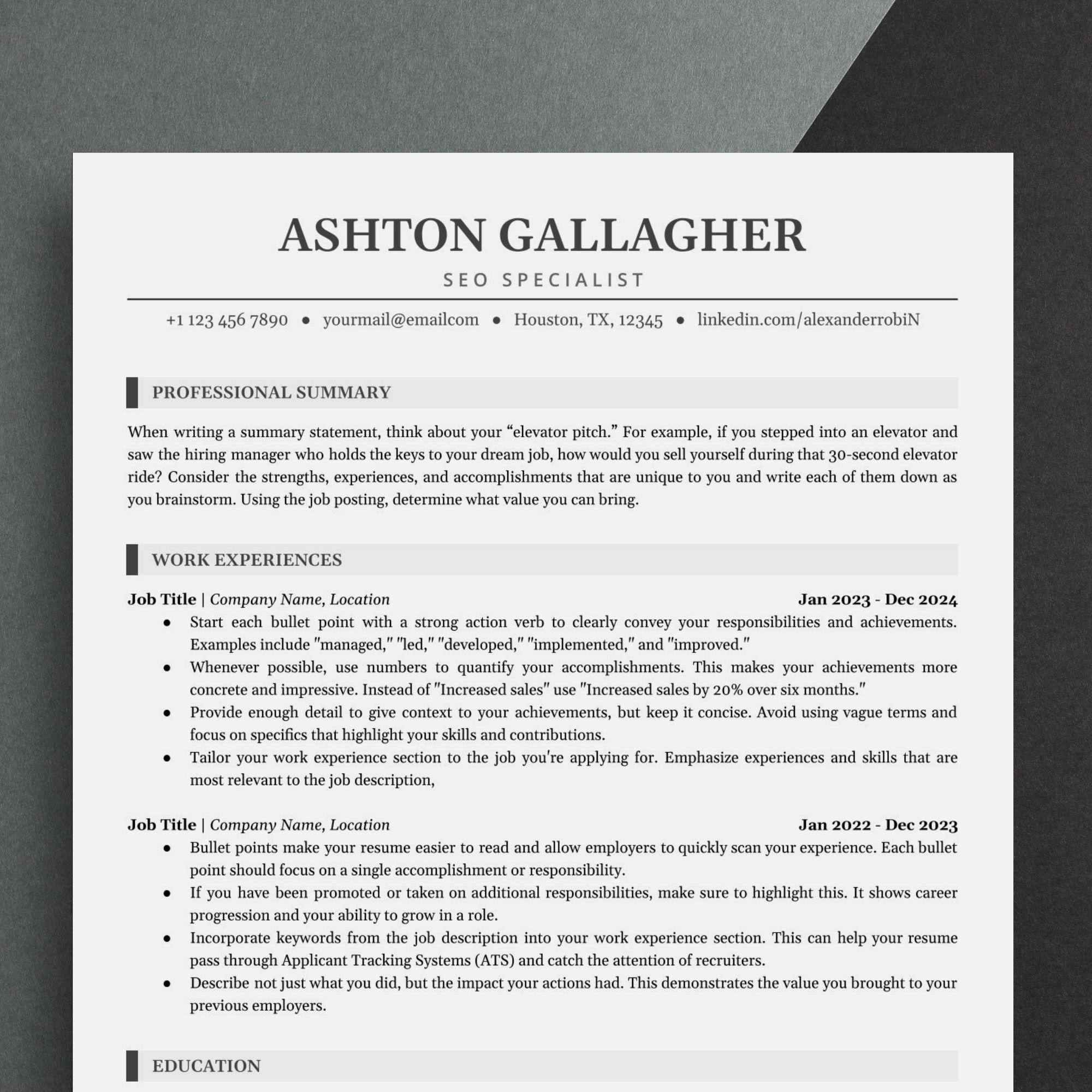 ATS Friendly Resume Template Google Docs & Microsoft Word, CV Template ...