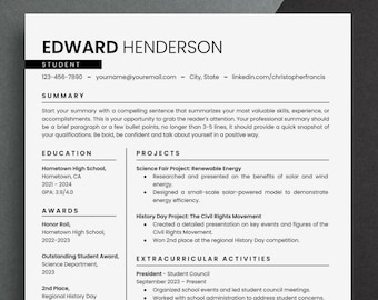 Student Resume with No Experience Resume Template Google Docs, Resume for Internship, First Job, High School and College Student Resume Word