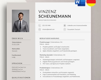 Professionelle Bewerbungsvorlage, Deutsch Bewerbungsvorlagen, Lebenslauf Vorlage Word, Deckblatt & Anschreiben, moderne Lebenslauf Word CV
