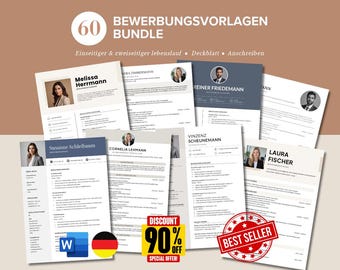 40 lebenslauf vorlagen word A4 bundle, ATS freundliche bewerbungsvorlagen mit foto, deckblatt & anschreiben, editierbares bewerbungs deutsch