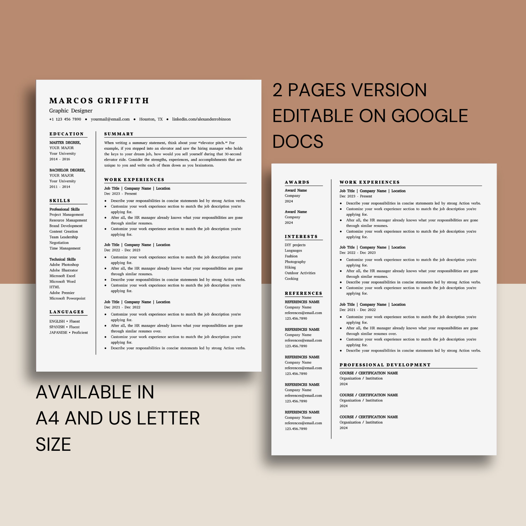 Resume Template for Google Docs | Cover Letter & References Template ...