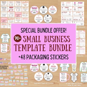 Small Business Bundle | Danke-Karte | Geschenkgutschein | Bestellschein | Verpackung Aufkleber | Karte Pflege | Bearbeitbare Canva Vorlage