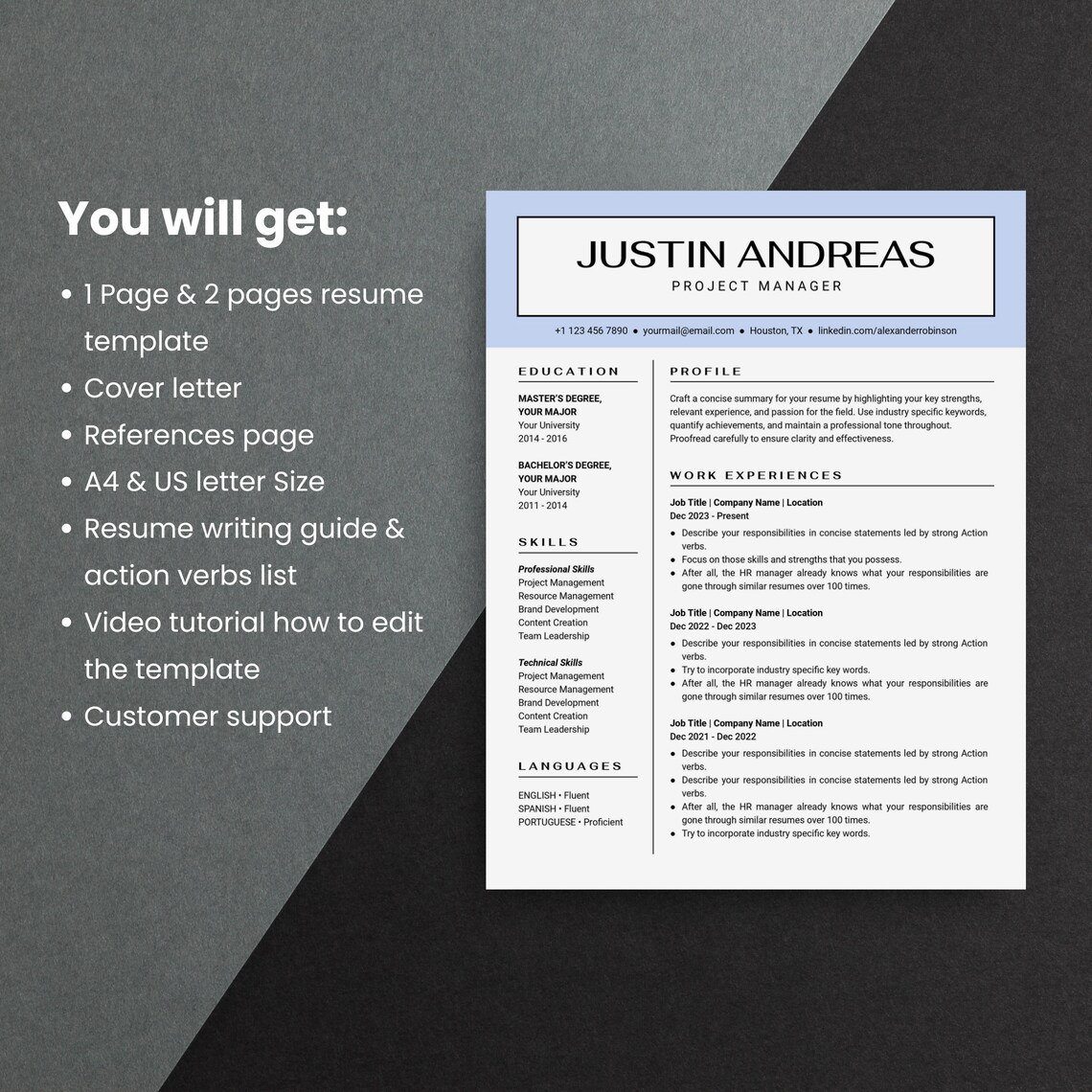 Blue Resume Template for Google Docs | Cover Letter & References ...
