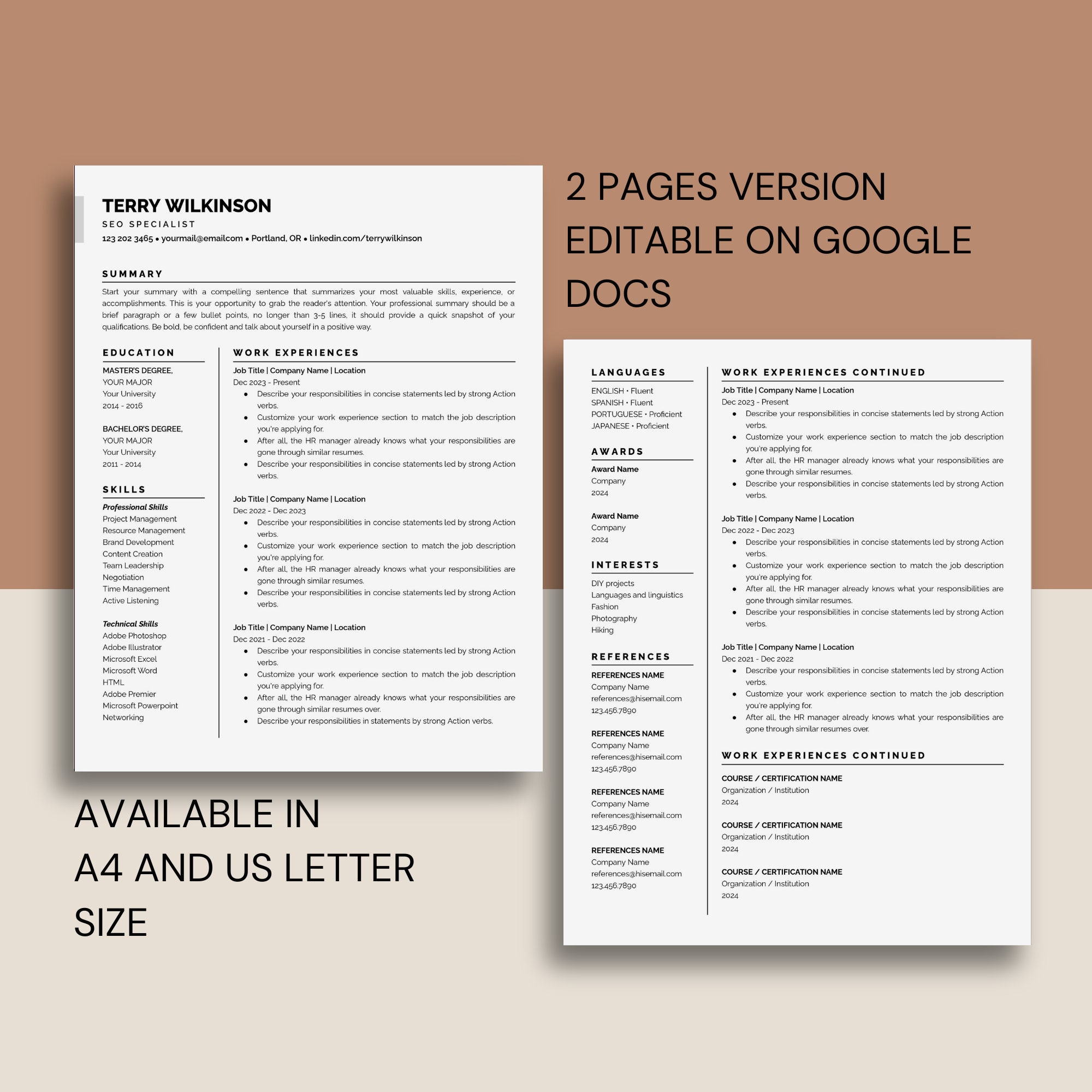 Minimalist Resume Template for Google Docs | Cover Letter & References ...