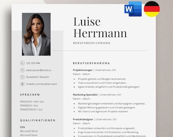 Professionelle Lebenslauf Vorlage, Bewerbungsvorlage Deutsch, Bewerbungsvorlagen Word, Deckblatt & Anschreiben, moderne Bewerbung Word CV