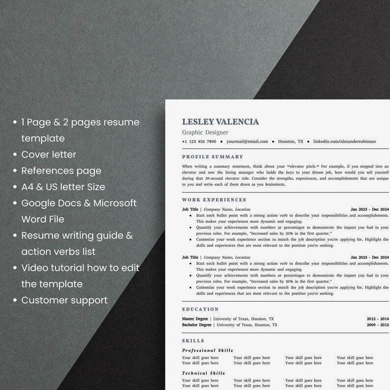 Google Docs Resume, Microsoft Word Resume, ATS Friendly Resume Template ...