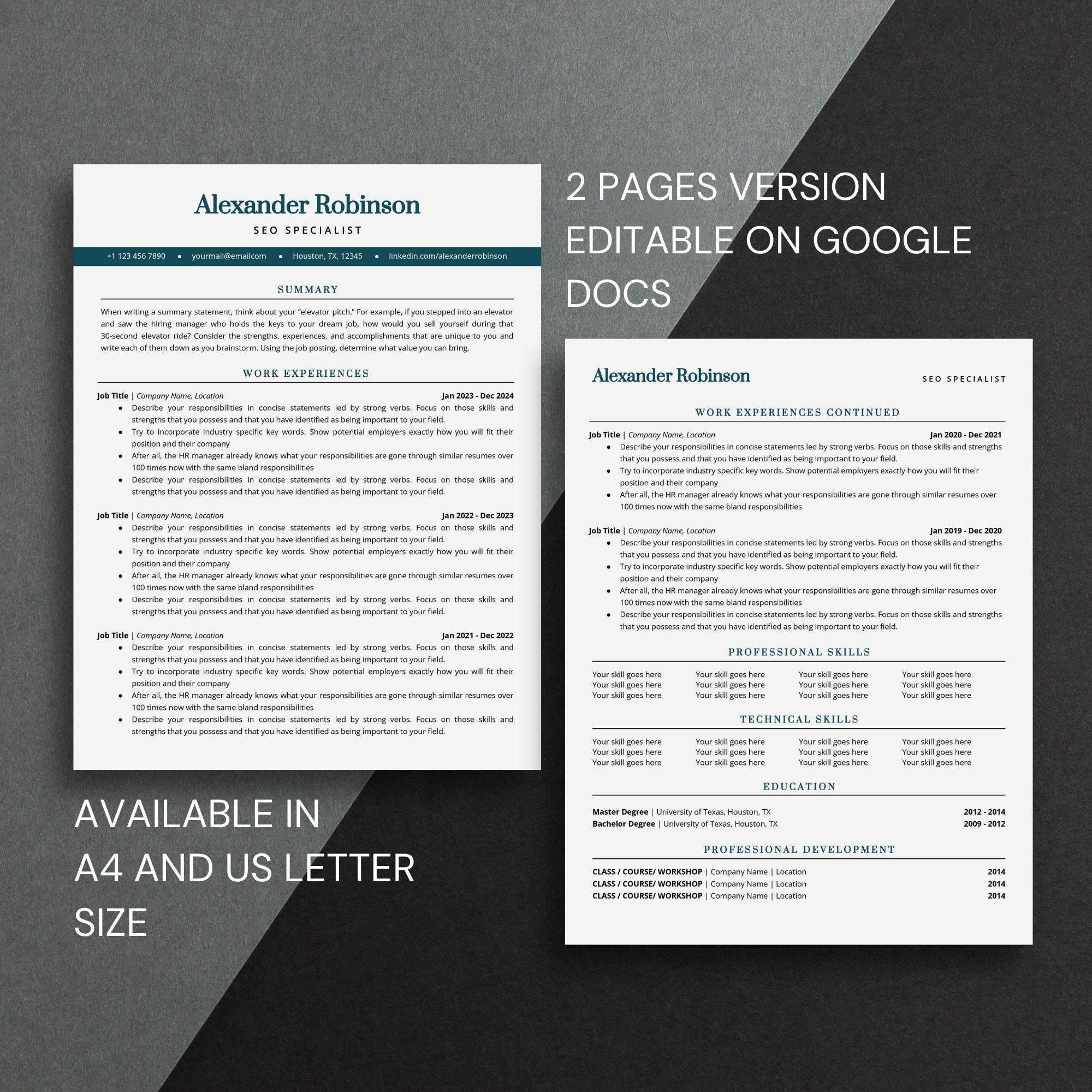 ATS Friendly Resume Template for Google Docs | Cover Letter ...