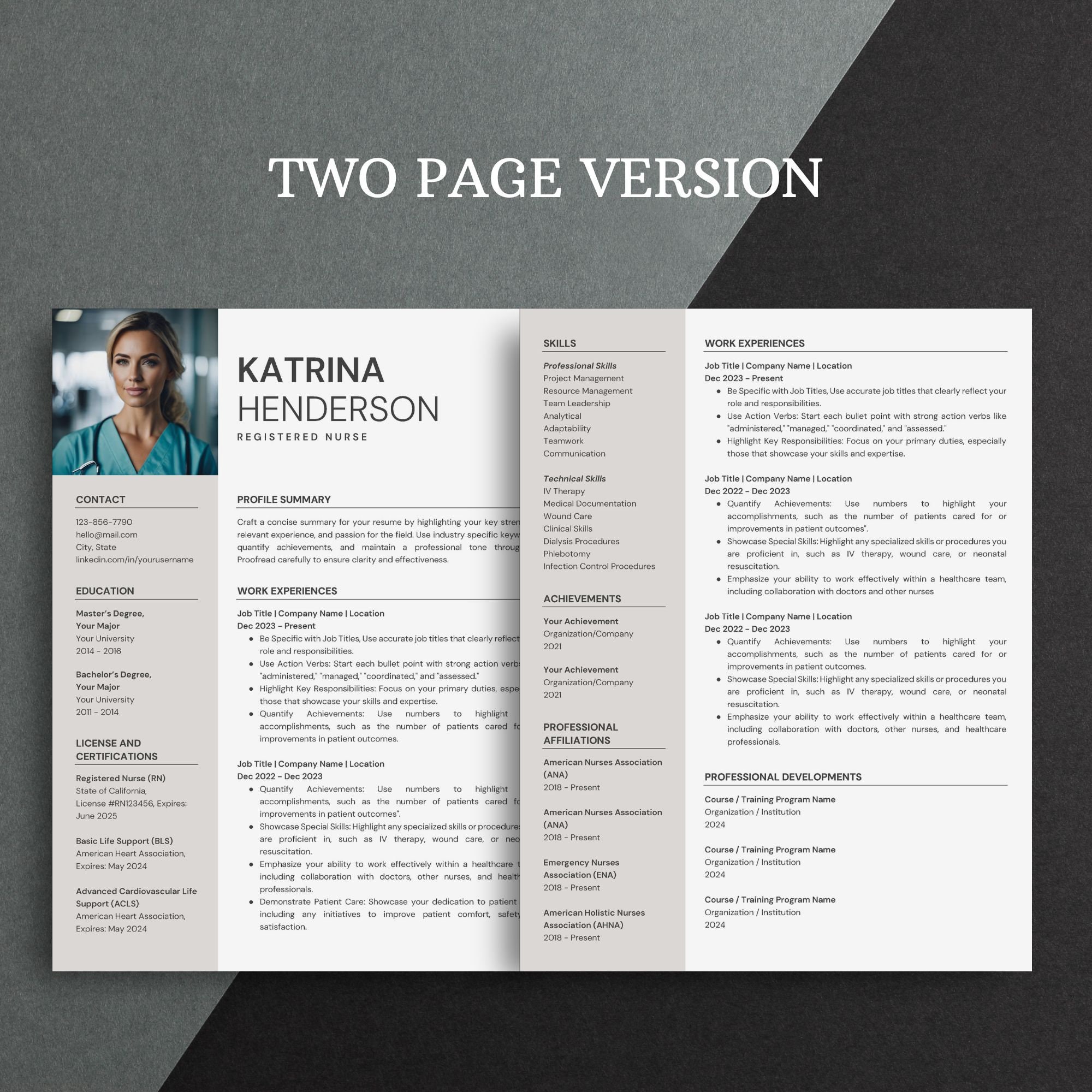 Nurse Resume Template Google Docs, Nursing Word Resume, Registered ...