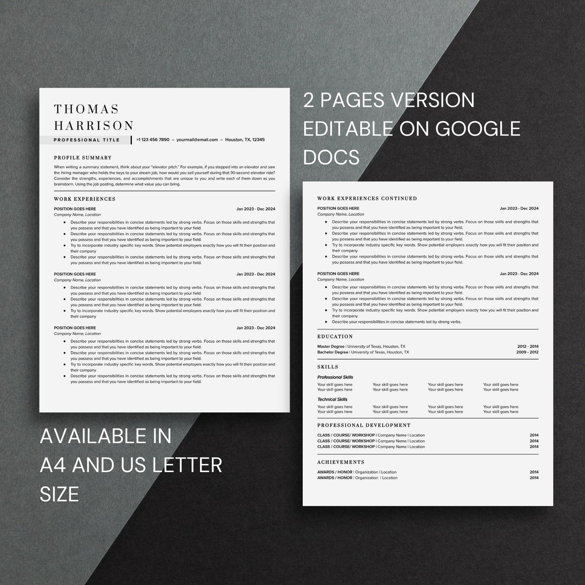 ATS Friendly Resume Template Google Docs | Cover Letter & References ...