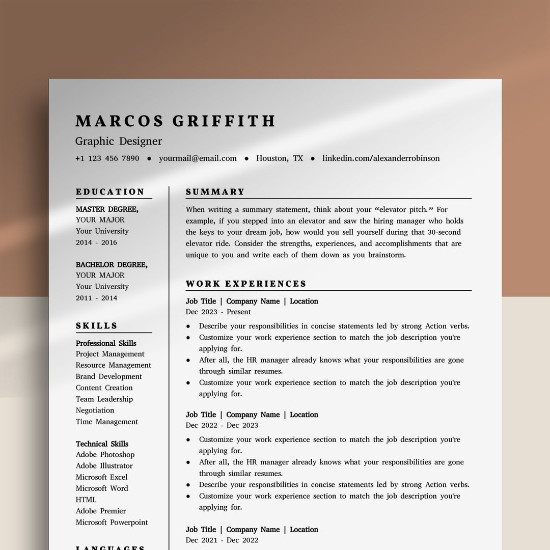 Resume Template for Google Docs | Cover Letter & References Template ...