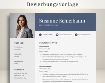 Lebenslauf Vorlage, Professionelle Bewerbungsvorlagen Word, Deutsch Bewerbungsvorlage, Deckblatt Anschreiben, Blau Bewerbung Word