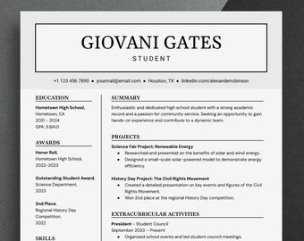 Student Resume with No Experience Resume Template Google Docs, Resume for Internship, First Job, High School and College Student Resume Word