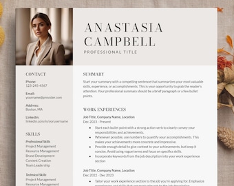 Resume Template Google Docs, Microsoft Word Resume, professional modern CV, CV Template, Pink Resume with Photo, Minimalist Resume Template