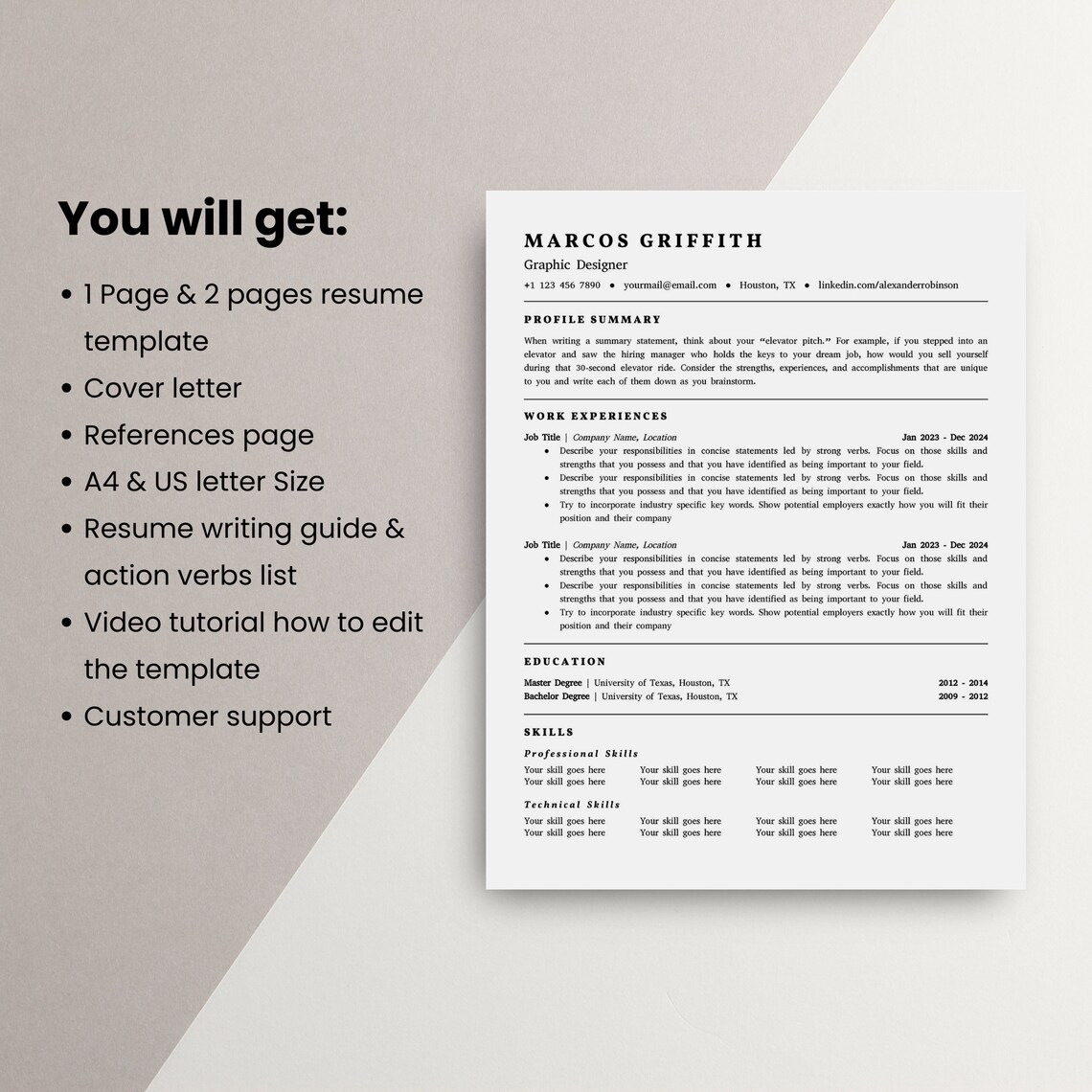ATS Friendly Resume Template for Google Docs | Cover Letter ...
