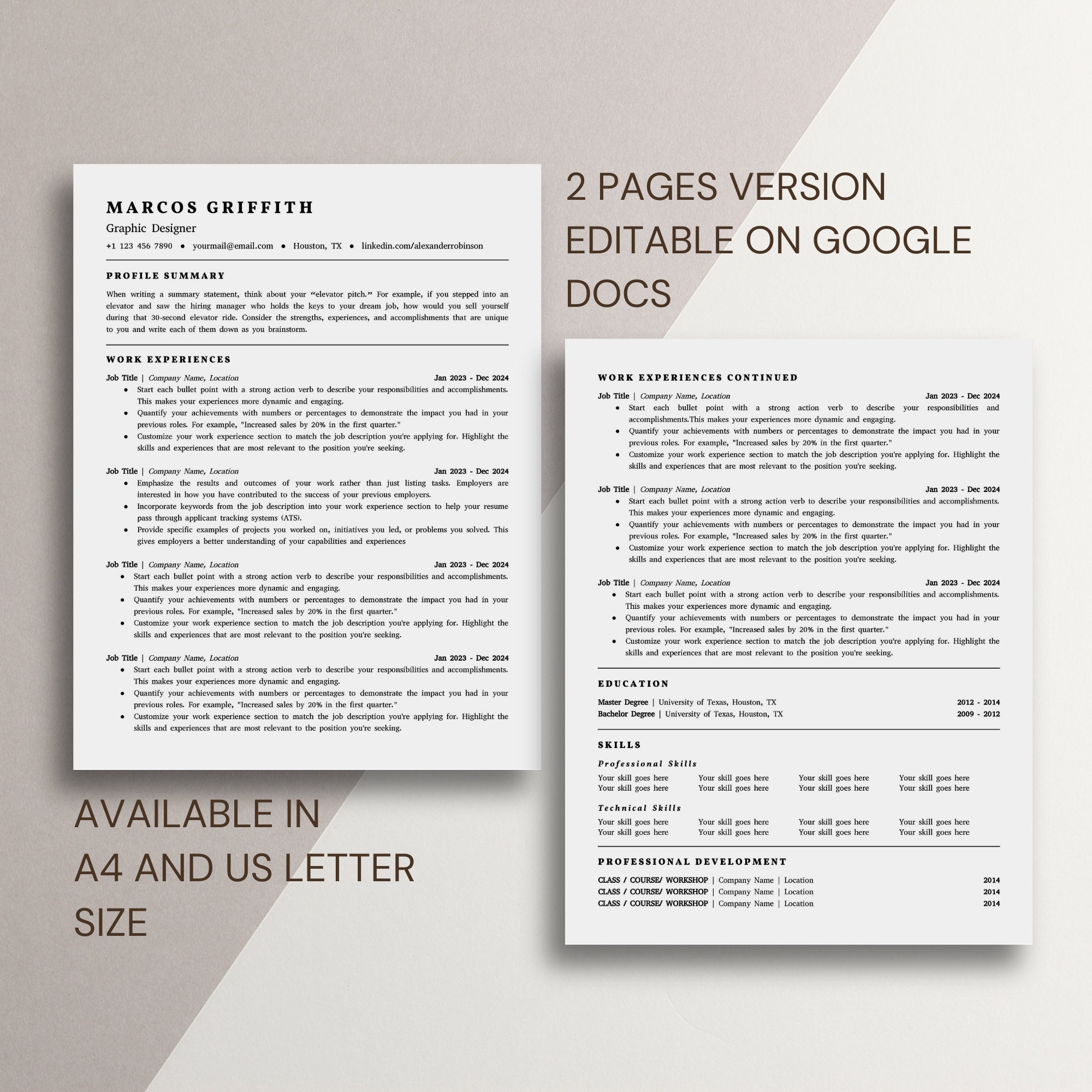 ATS Friendly Resume Template for Google Docs | Cover Letter ...