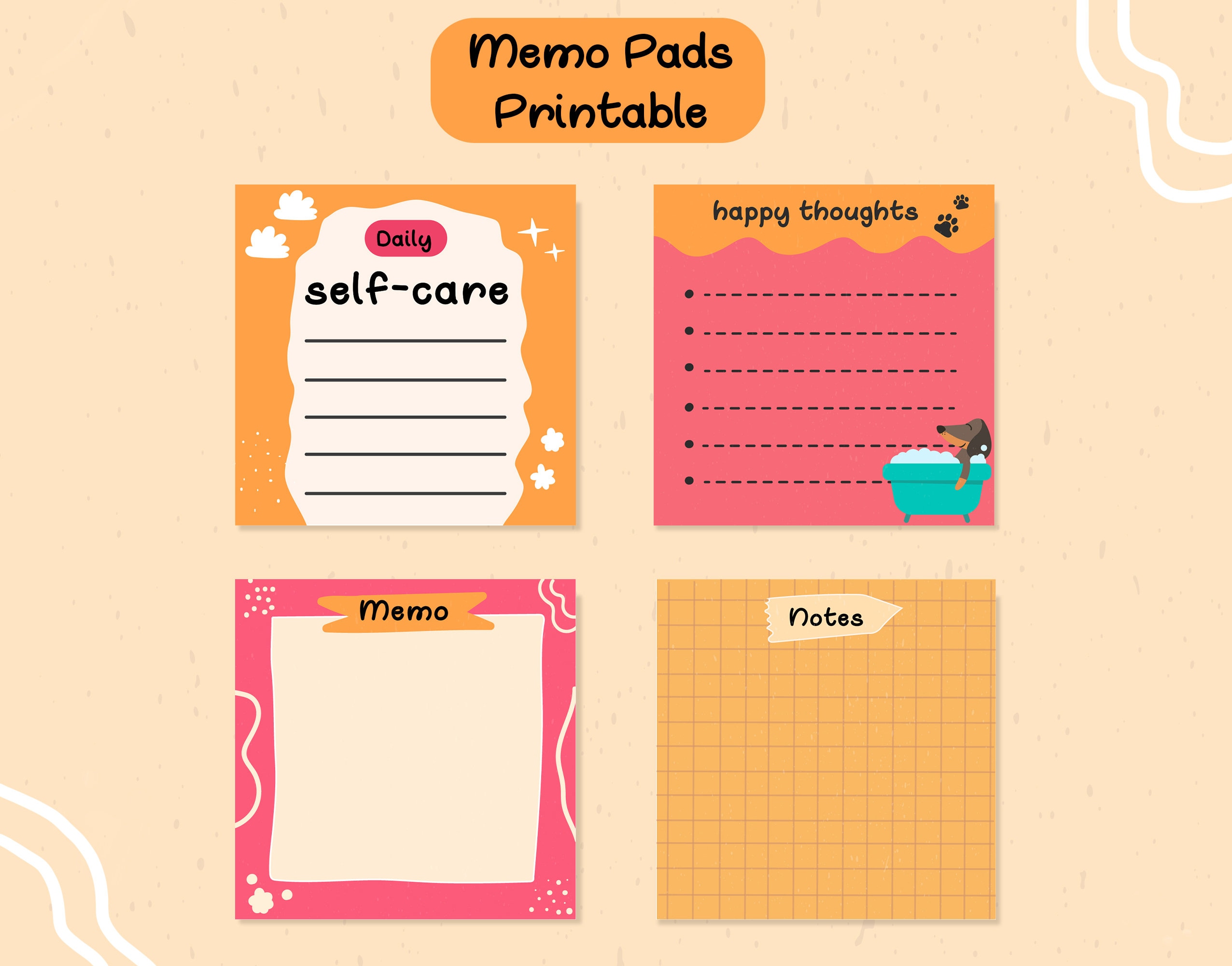 Printable Memo Sheets, Digital Download, Kawaii Stationary, Kawaii Memo ...