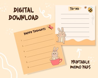 Printable Memo Sheets, Cute Bunny, Kawaii Stationary, Kawaii Memo Sheets, Cute Printable Notepad, Cute Stationery Printables, Template