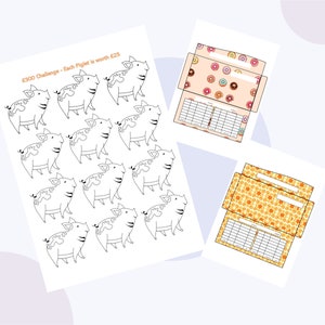 300 Savings Challenge Pig Design with Cash Envelope Coffee Donut Instant Download Printable PDF Budget System pay off debt and save