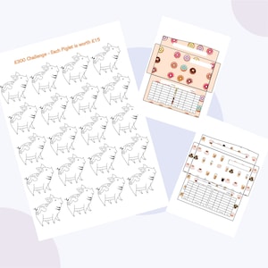 300 Savings Challenge Pig Design with Cash Envelope Coffee Donut Instant Download Printable PDF Budget System pay off debt and save
