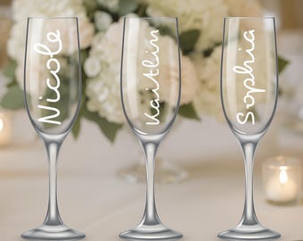 Personalized Name Champagne Glass Decal Personalized Flute Sticker Wedding Glass Vinyl Decal Bachelorette Party Favor Bridal Shower Gift