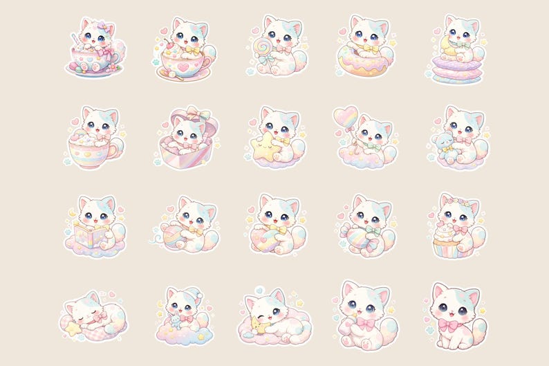 20 PNG Sticker – Cute Kawaii Kitten Stickers Für Digital Planner ...
