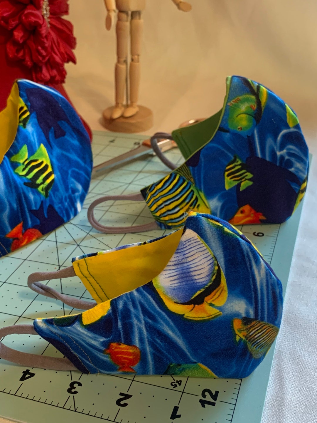 Bright Blue Colorful Fish Face Mask - Etsy