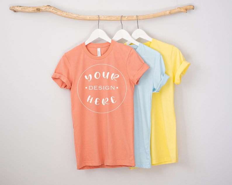 Download Bella Canvas 3001 Coral yellow prism dusty blue T-shirt | Etsy