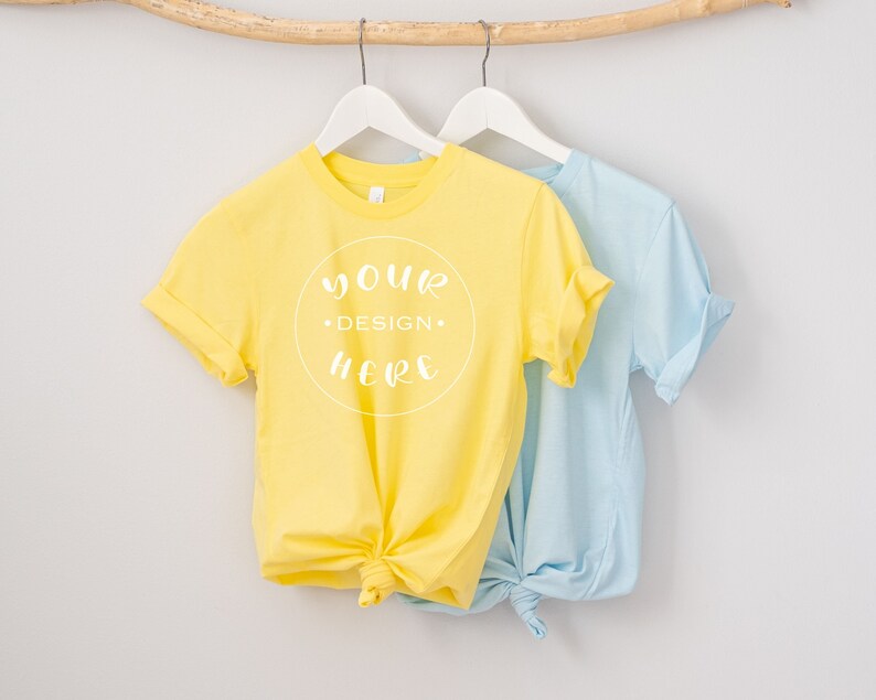 Download Bella Canvas 3001 Coral yellow prism dusty blue T-shirt | Etsy