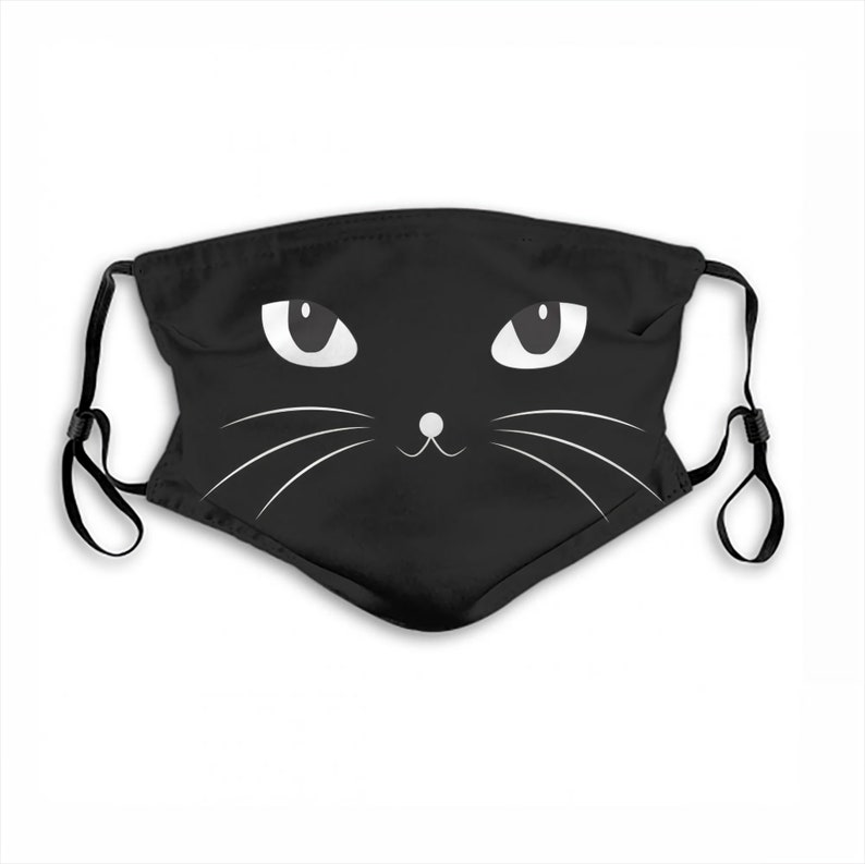 Black Funny Cute Cat Face Mask With Filter Pocket5 Various Etsy