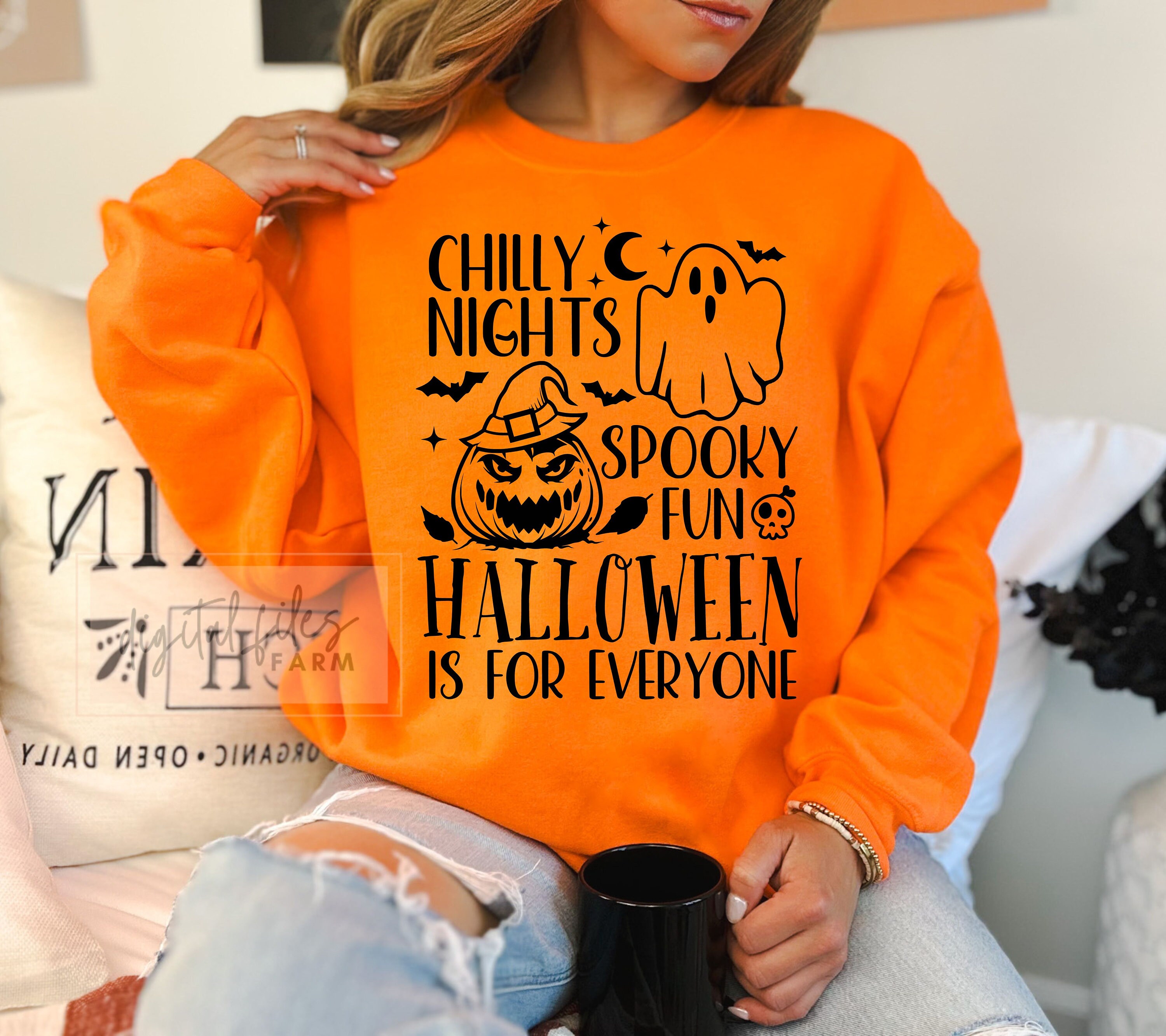 ASTANFY Felpa Fantasma Halloween Donna, Carina Con Ricamo Spettrale, Manica Lunga, Misto Cotone, Autunno