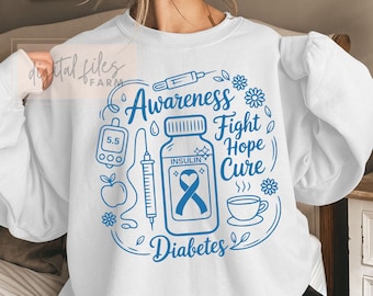 Diabetes Awareness SVG PNG: Blue Ribbon Hope, Fight, Cure (Digital Download)