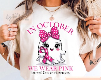 Breast Cancer Awareness PNG: Pink Ribbon Ghost Design (Digital Download 4000x4000 px)