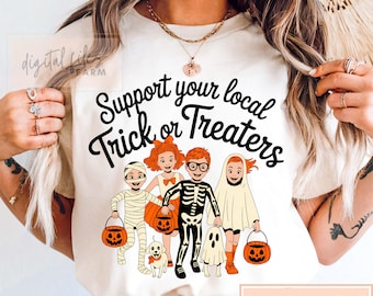 Retro Halloween PNG: Support Local Trick or Treaters Design (Digital File 4000x4000 px)