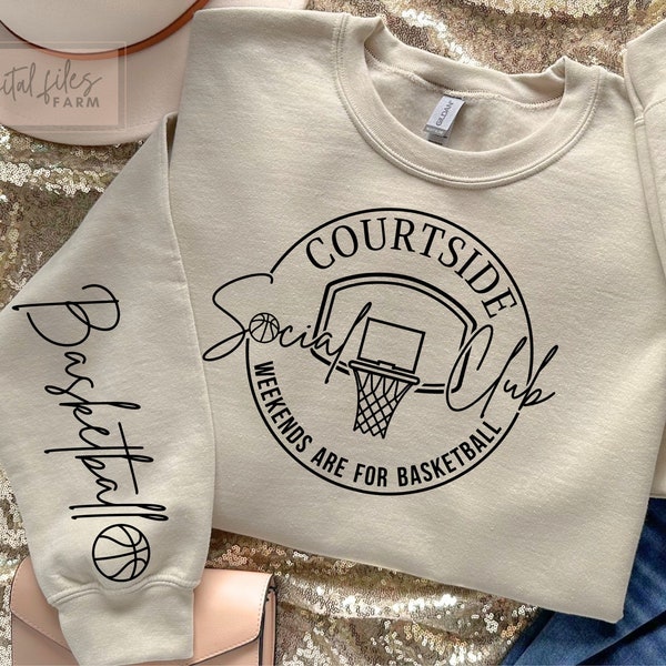 Basketball Mom SVG, Courtside Social Club, Basketball SVG, Basketball Sleeve Shirt SVG, Basketball Season Svg Design, Basketball Mama Svg